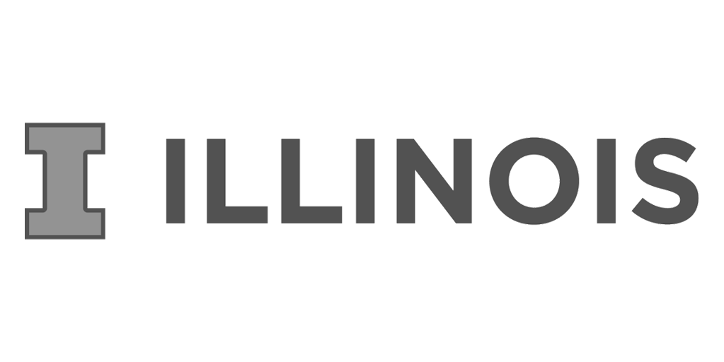 Graues Logo mit stilisiertem Buchstaben I und dem Wort ILLINOIS in serifenloser Schrift auf weißem Hintergrund.