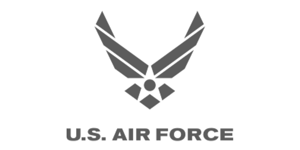 Graues Logo der U.S. Air Force mit dem stilisierten Adler-Emblem über dem Schriftzug U.S. AIR FORCE.